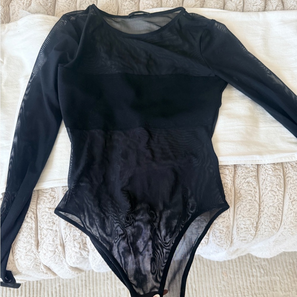 Zara Black Sheer Long Sleeve Bodysuit